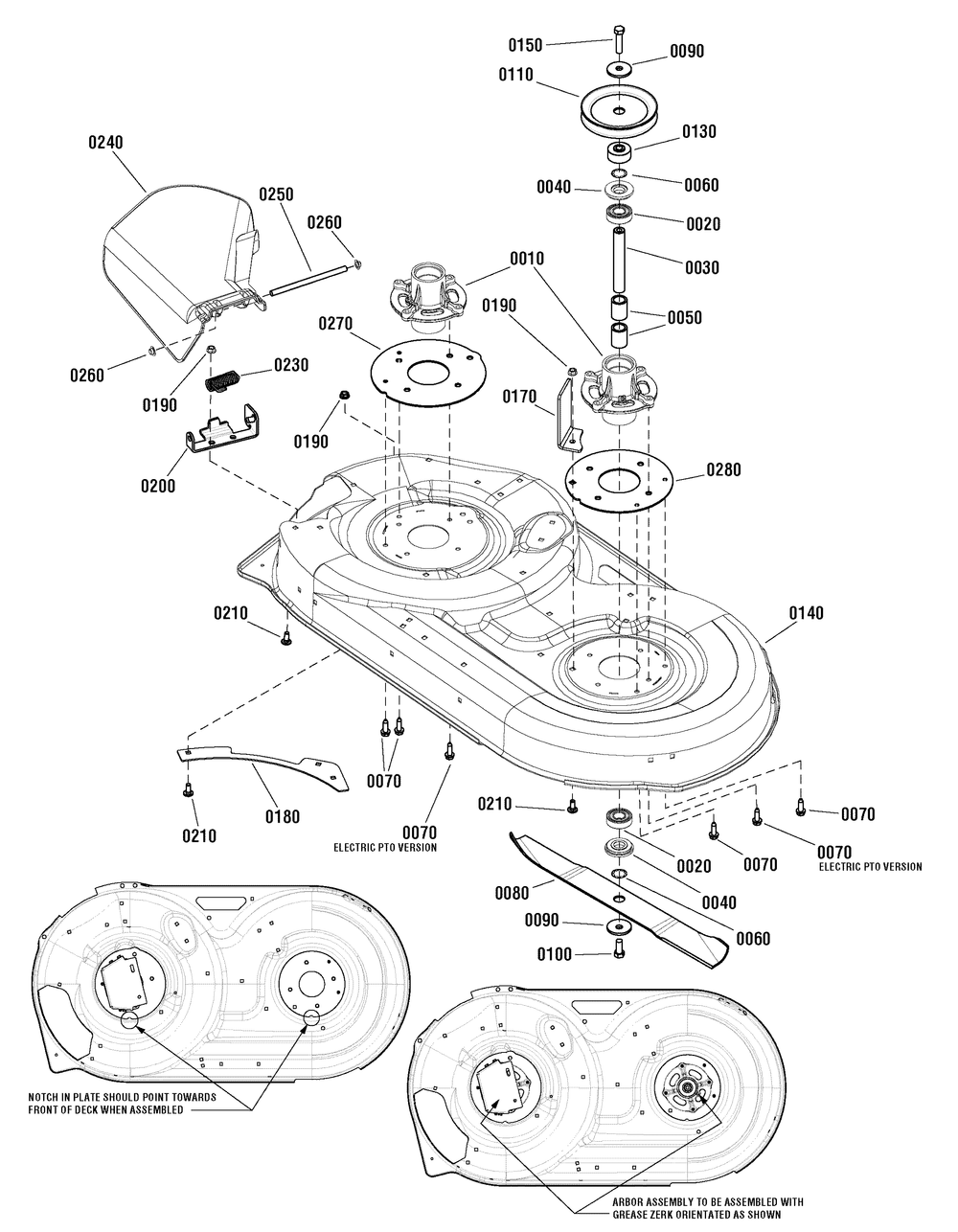42" Mower Deck - Housing, Arbors And Blades Diagram and Parts List for 2691085-00 (107250040-CTX9000)(2012) Briggs and Stratton Lawn Tractor Accessories